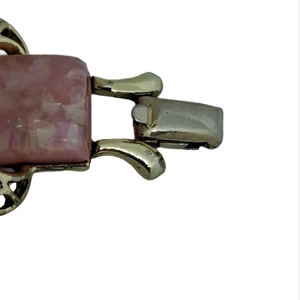 Vintage Coro Pink Confetti Lucite Bracelet Gold Tone Openwork Mid-Century Modern